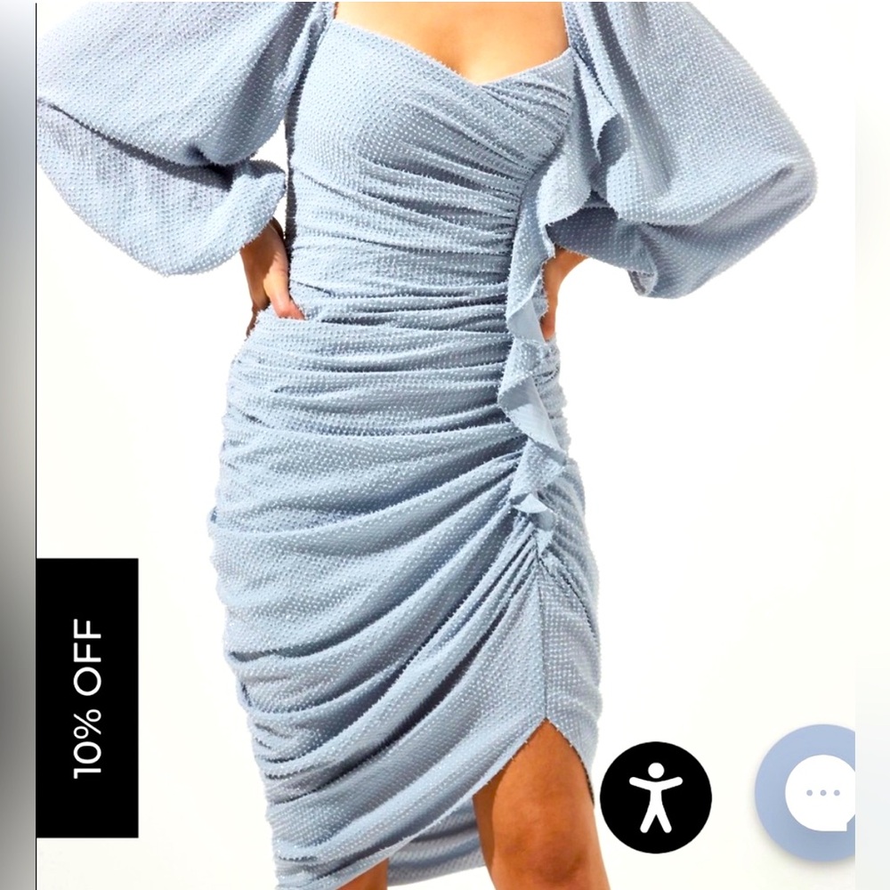 ASTR THE LABEL ATHENS WOMEN'S RUCHED RUFFLED BLOUSON SLEEVE MIDI DRESS M